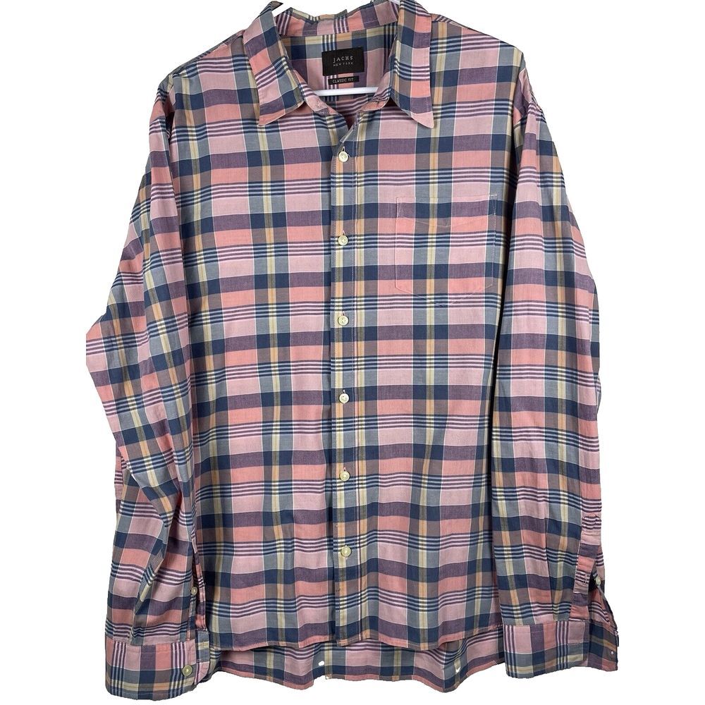 Jachs New York     Men's Pink Plaid Shirt     XL     Button Up     Classic Fit